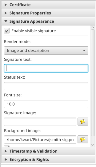 Signature Appearance panel